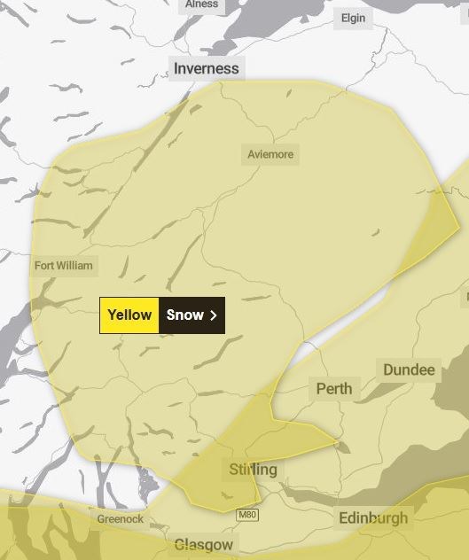 Storm Darragh is predicted to bring up to 20cm of snow to higher routes and even accumulations to lower levels for a time on Friday night. Picture: Met Office.