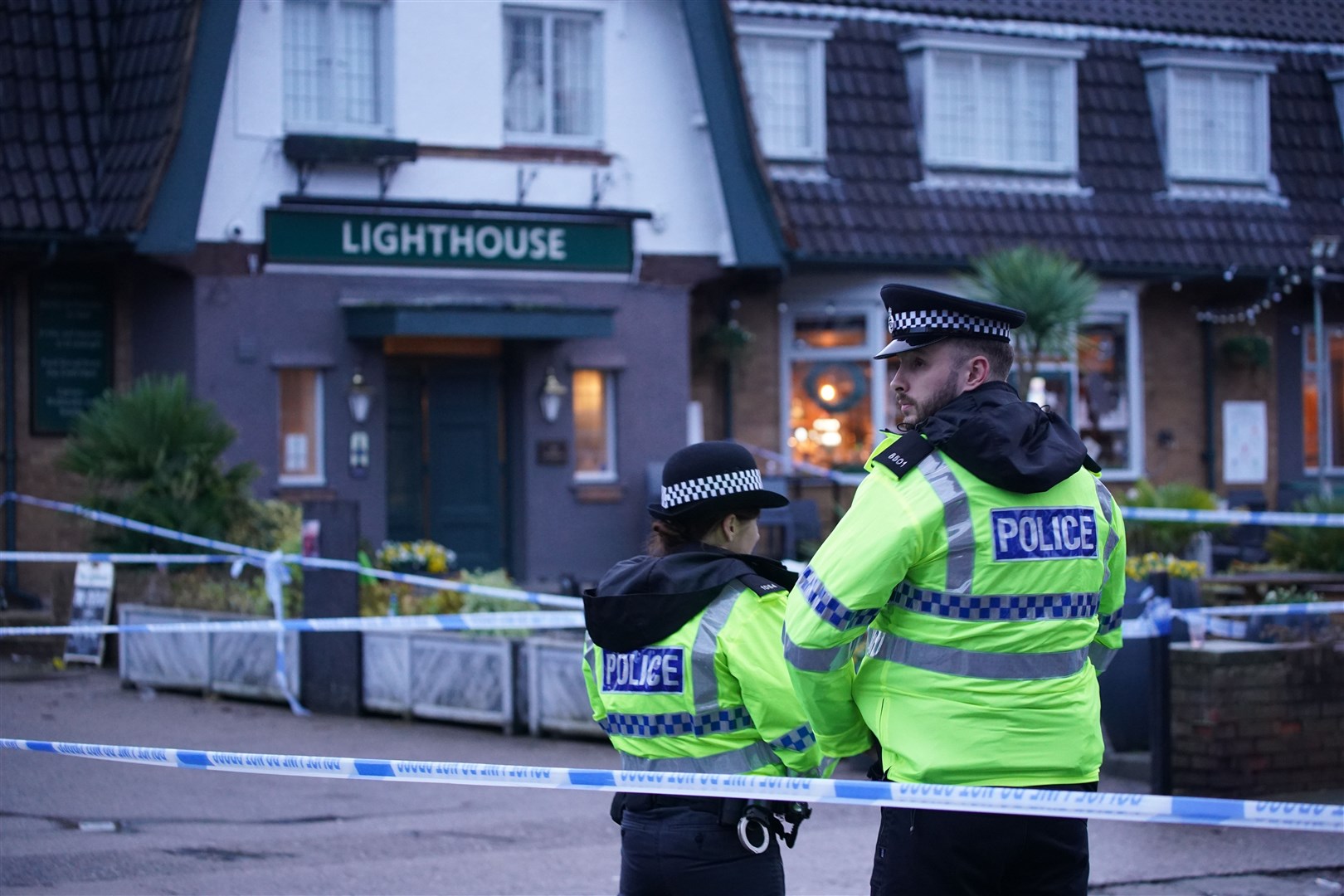 Police officers on duty at the Lighthouse in Wallasey Village (Peter Byrne/PA)