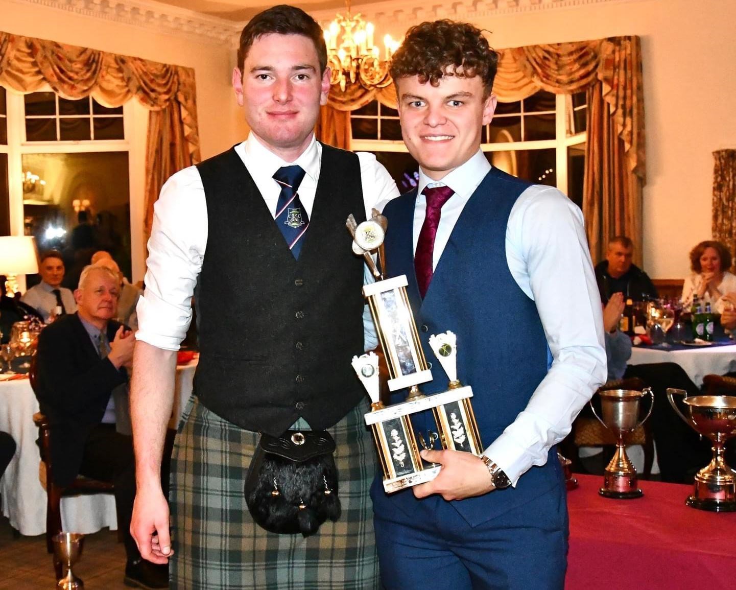 Young player of the year Iain Fraser with Kingussie first team captain Calum Grant who handed out the trophies at the ceremony at the town’s Duke of Gordon Hotel.