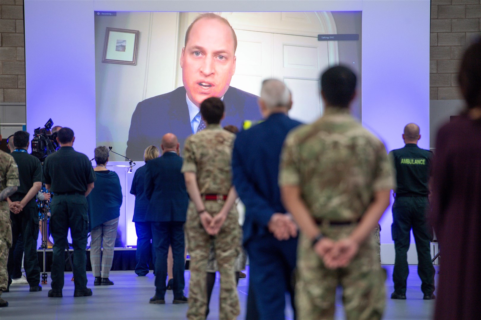 William opening the NHS Nightingale Hospital Birmingham via video-link in April (Jacob King/PA)