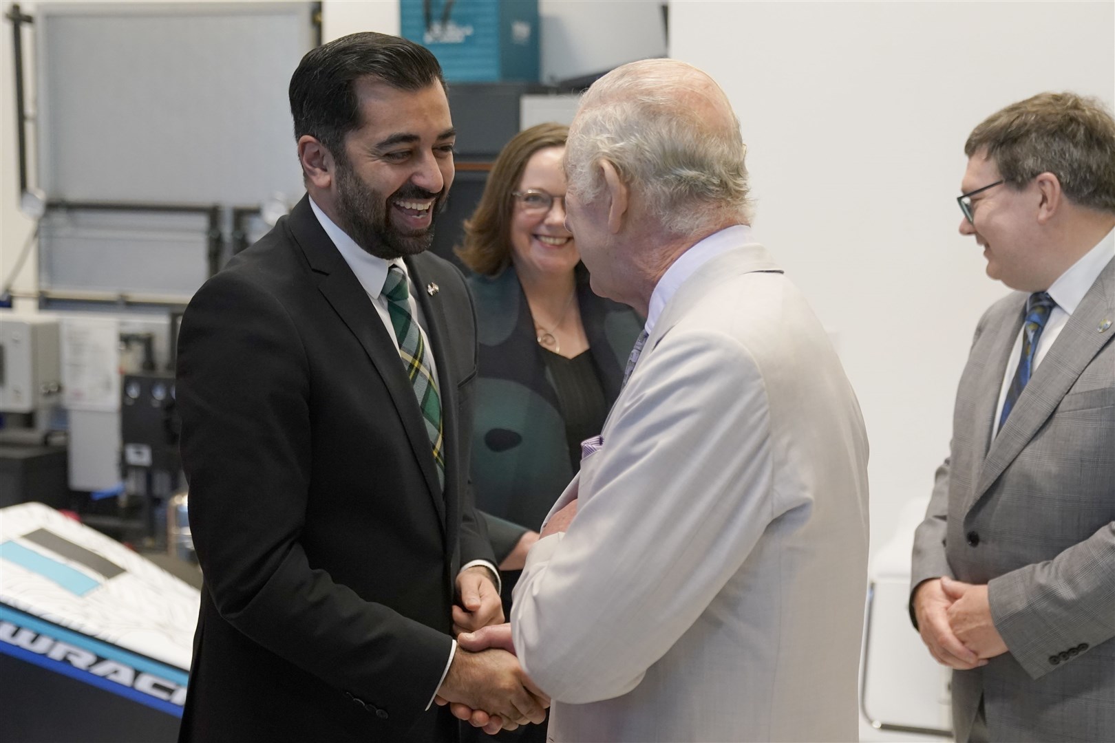 Charles met Scottish First Minister Humza Yousaf at the campus (Andrew Matthews/PA)