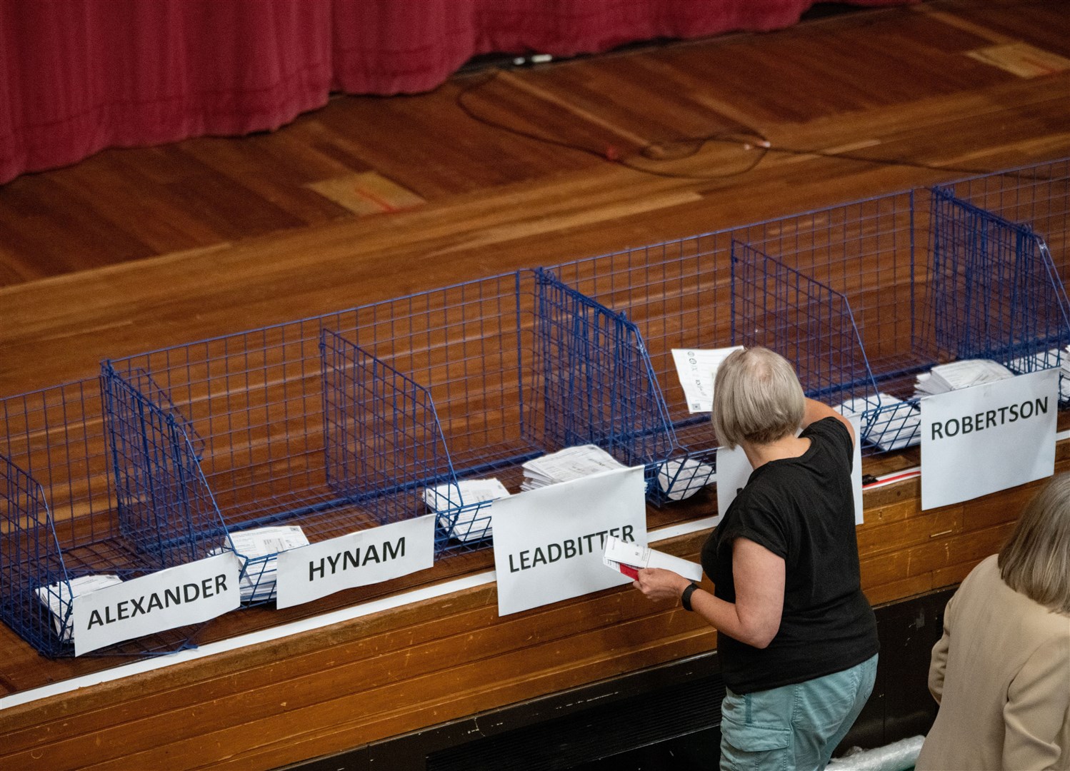 Votes are split into each candidate.Moray West, Nairn and Strathspey Election Count at Elgin Town Hall. Picture: Daniel Forsyth.
