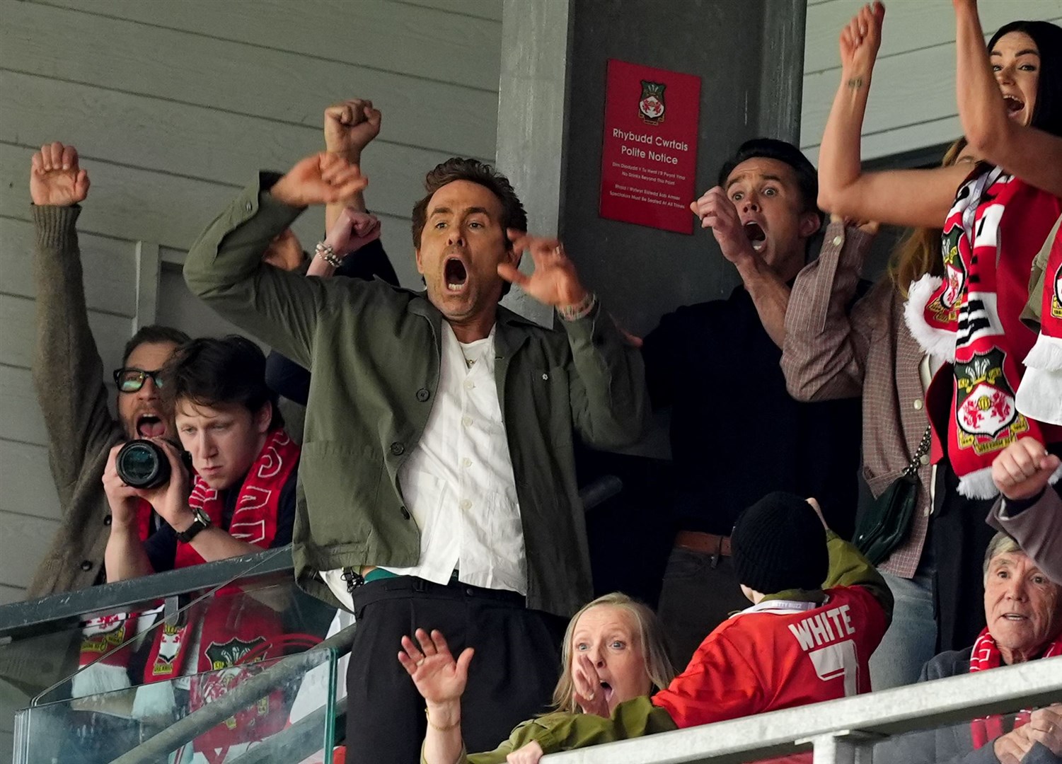 Ryan Reynolds and Rob McElhenney in the stands (Martin Rickett/PA)