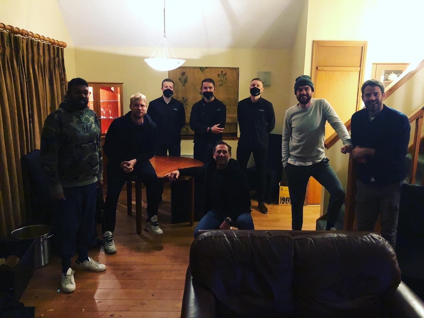 Star guests... The League of Their Own boys with the crew of the strath-based Lunchbox Boys caterers during the recording last Autumn.
