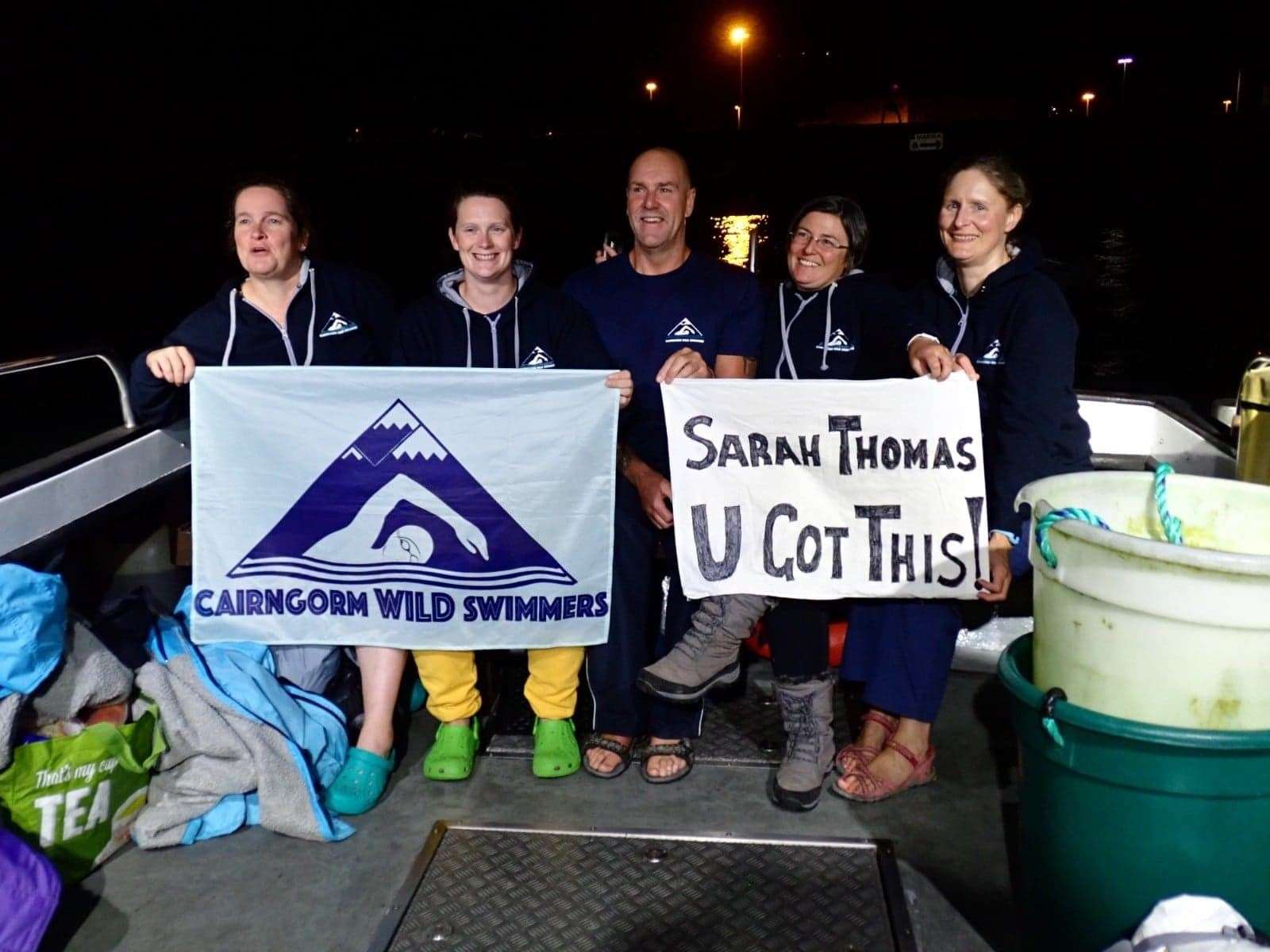 There was plenty of support and not only for their fellow Cairngorm swimmers. The group made placards to support Thomas in her record-breaking crossings.