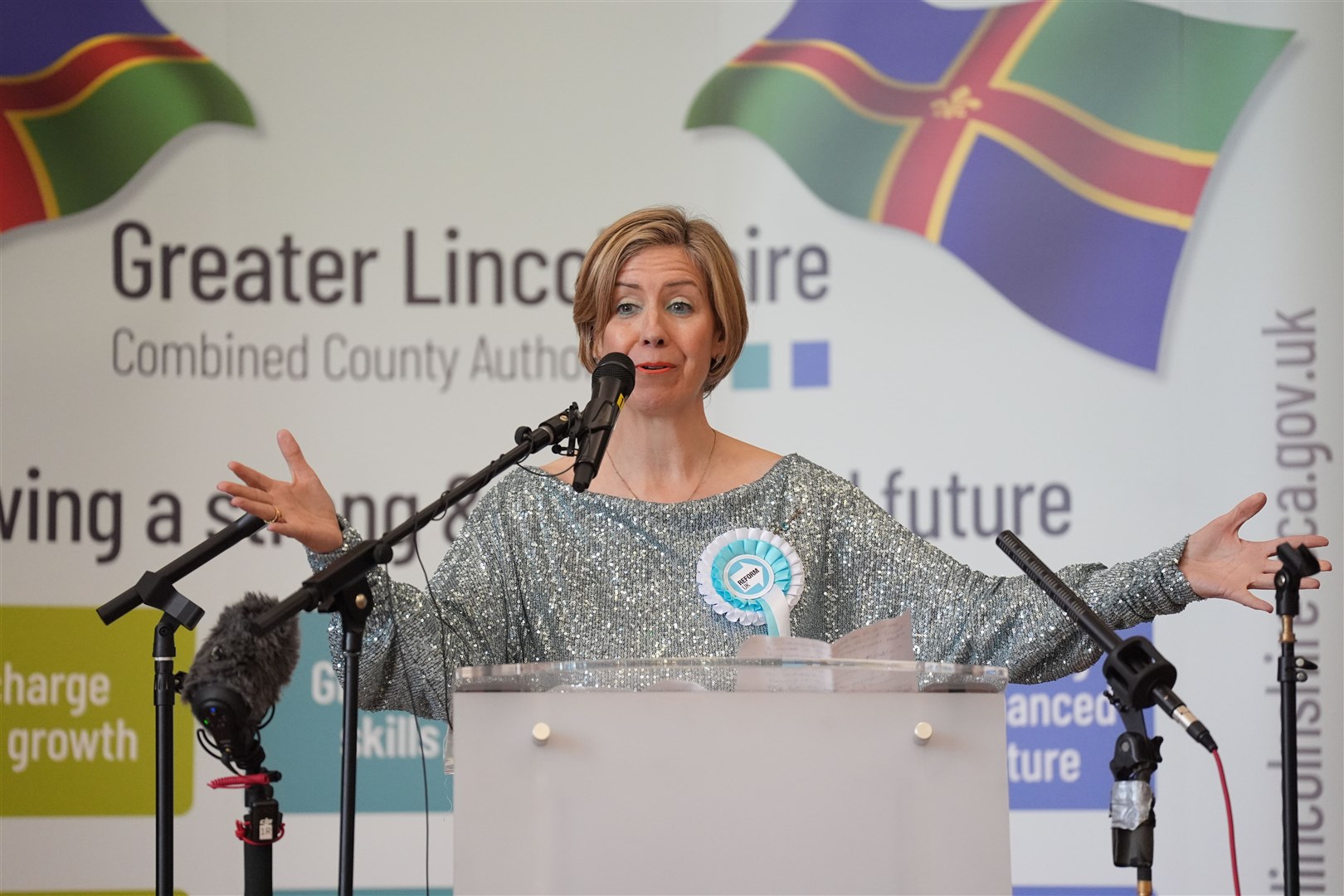 Dame Andrea Jenkyns during her victory speech on Friday (Joe Giddens/PA)