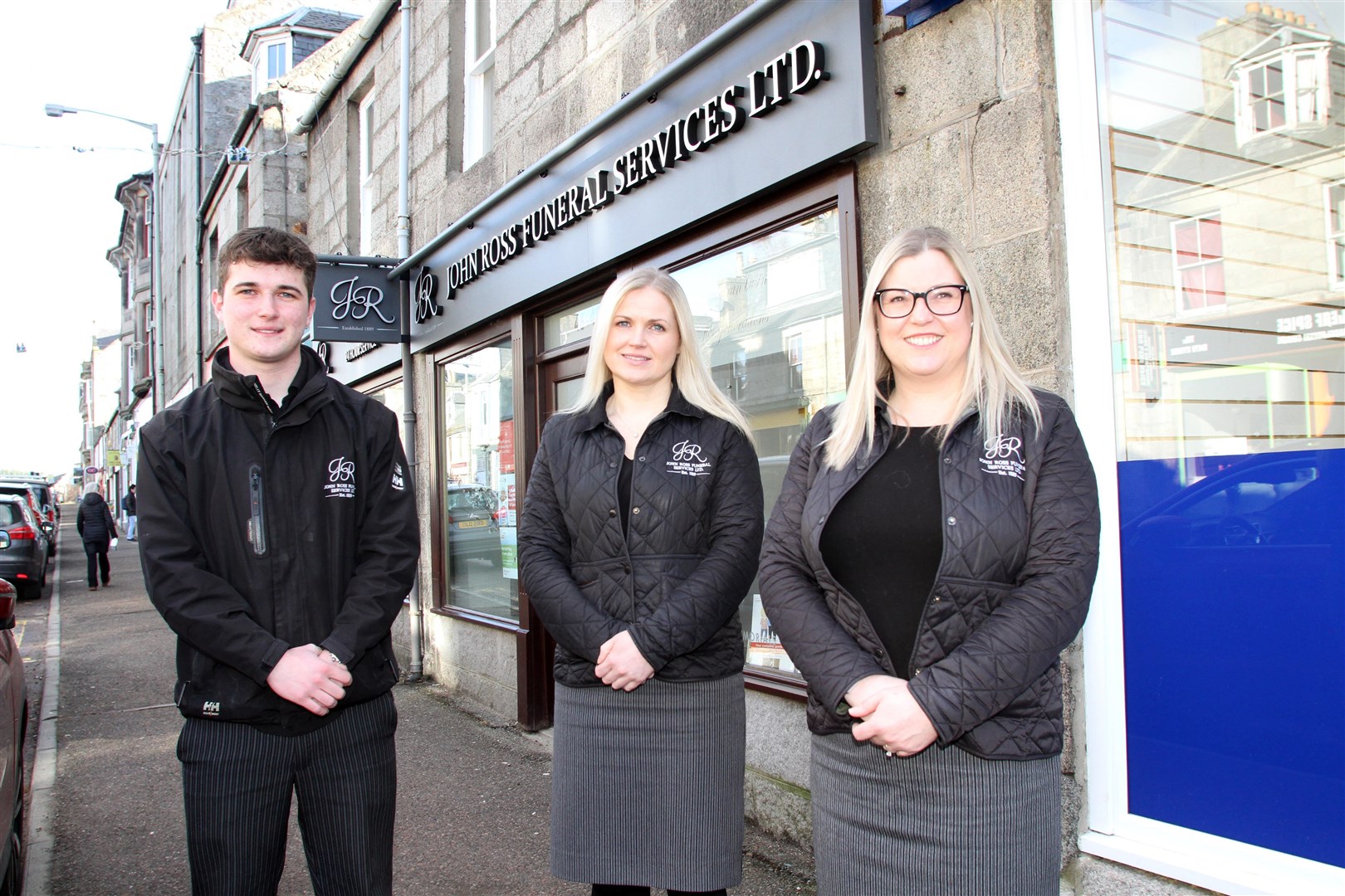 The team outside the new Grantown office: from left Fraser Greenlees, Susan Thompson and Nikki Ross