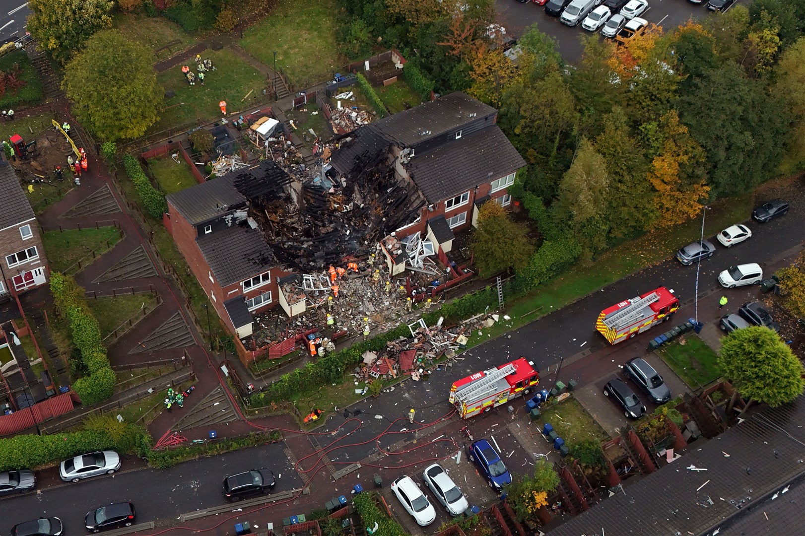 Aerial images showed at least one house appeared to have been completely destroyed (Owen Humphreys/PA)