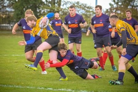 Ross Sutherland tried to match Garioch’s physicality last week but struggled to regain possession of the ball. Picture: Peter Carson
