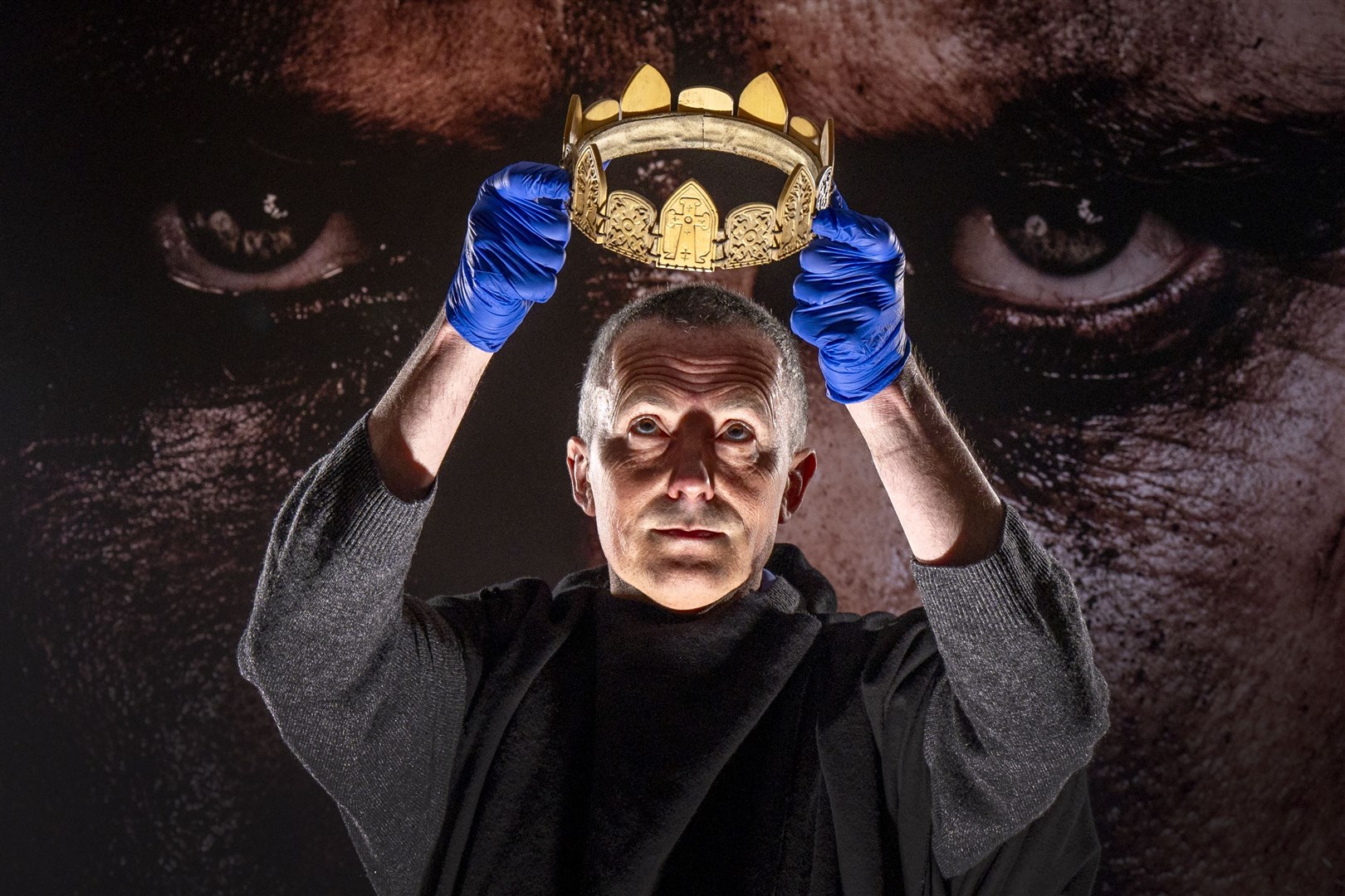 The crown worn by Michael Fassbender is one of several items on show in the exhibition (Jane Barlow/PA)