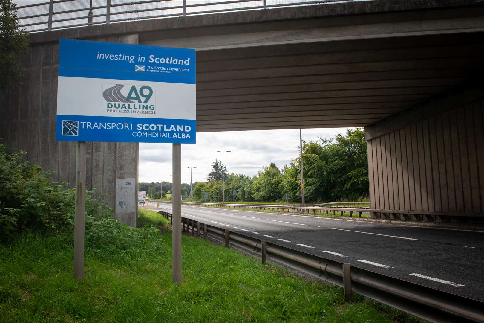 An A9 dualling project sign to the south of Inverness.