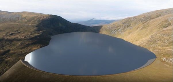 A graphic representation by Gilkes of the expanded Loch a’Bhealaich Leamhain looking north-west.