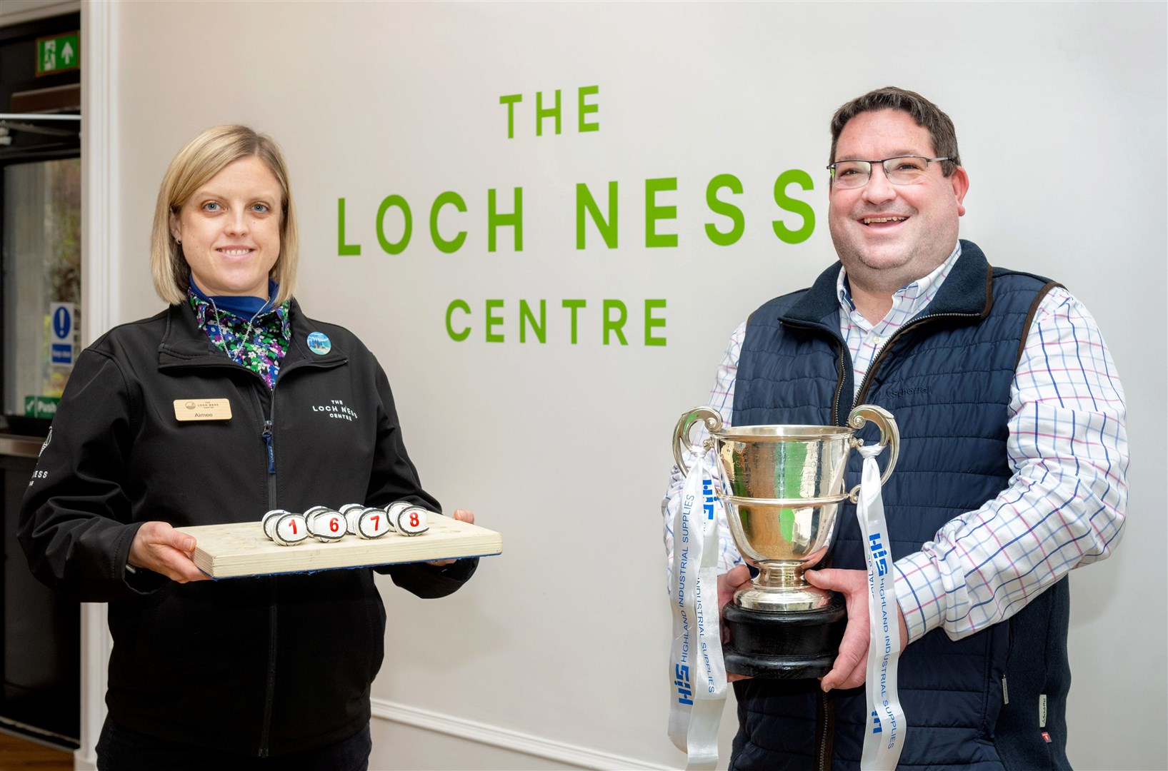 Aimee Todd from the Loch Ness Centre and Garry Mackintosh director of Highland Industrial Supplies conducted the draw.
