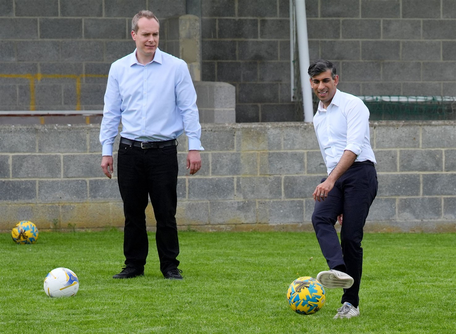 Prime Minister Rishi Sunak (right) participates in a training session with members of Wantage Town Football Club (Jonathan Brady/PA)