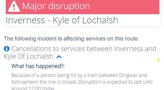 How ScotRail reported the incident to service users.