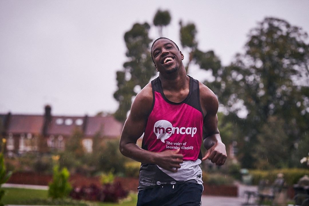 Aaron Plummer, 20, who has cerebral palsy and a learning disability, completed the race in Walthamstow, London (Mencap/PA)