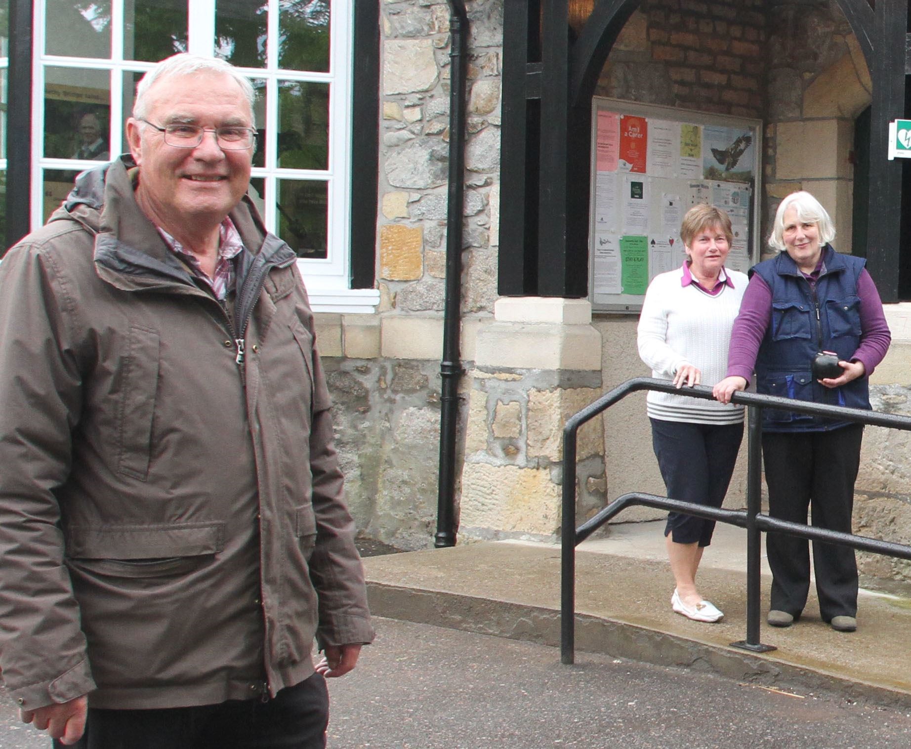 David Carrott (left) with indoor bowlers at Nethy Bridge Community Centre.