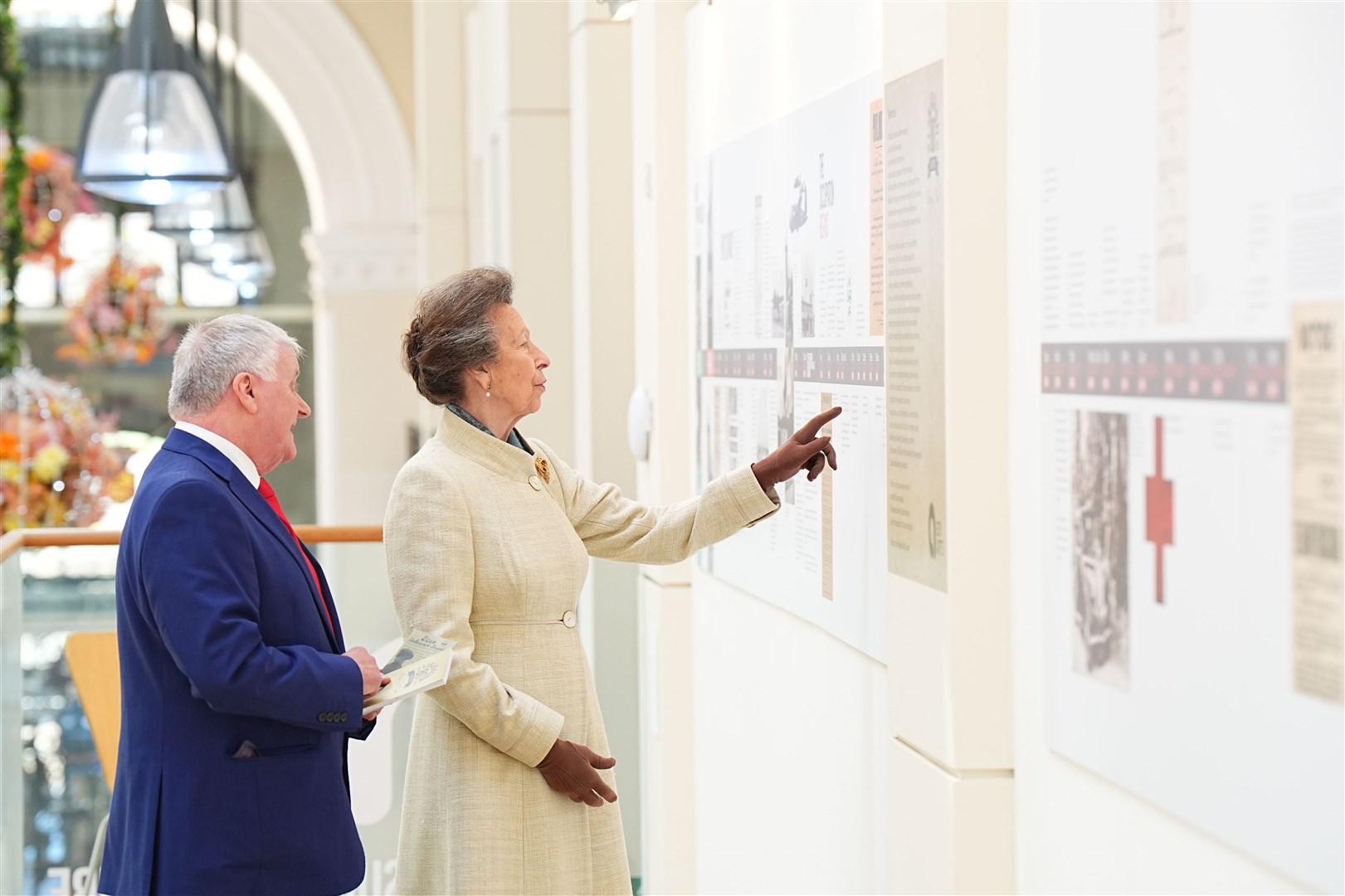 Anne viewed the Liberation Trail exhibition during her visit (Aaron Chown/PA)