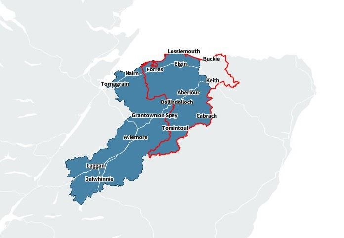 The new Moray West, Nairn and Strathspey constituency, with the new Moray addition marked in red.