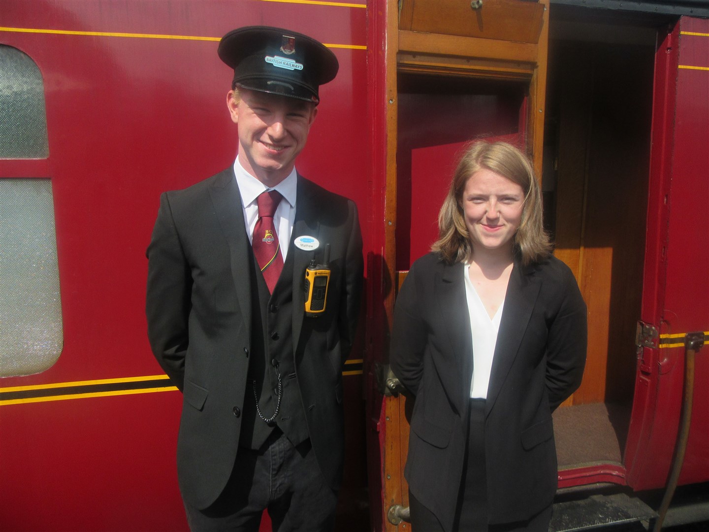 The old guard: engineers Matthew Murphie and Seonagh MacDonald were togged up specially for the big day (Tom Ramage)