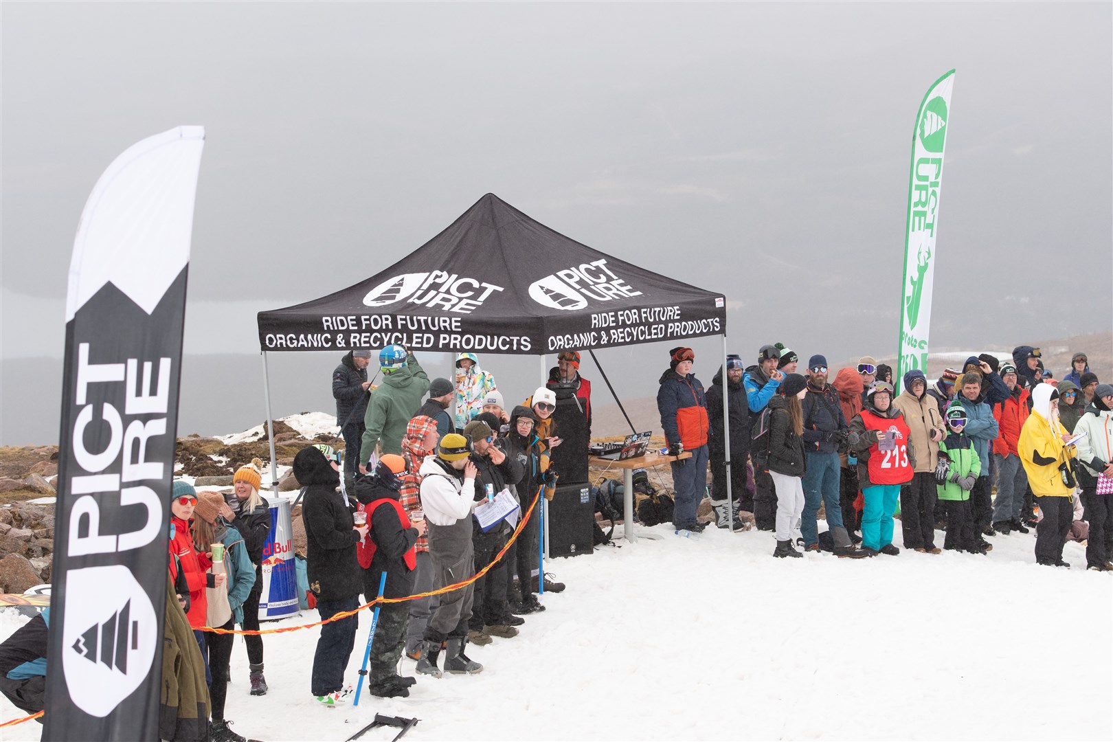 The judges and DJ's tent by the rails on Sunday at Cairngorm Mountain. Picture: Neil MacGrain.