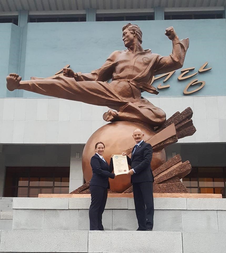Claire Crosbie (left) pictured outside the Taekwondo Palace