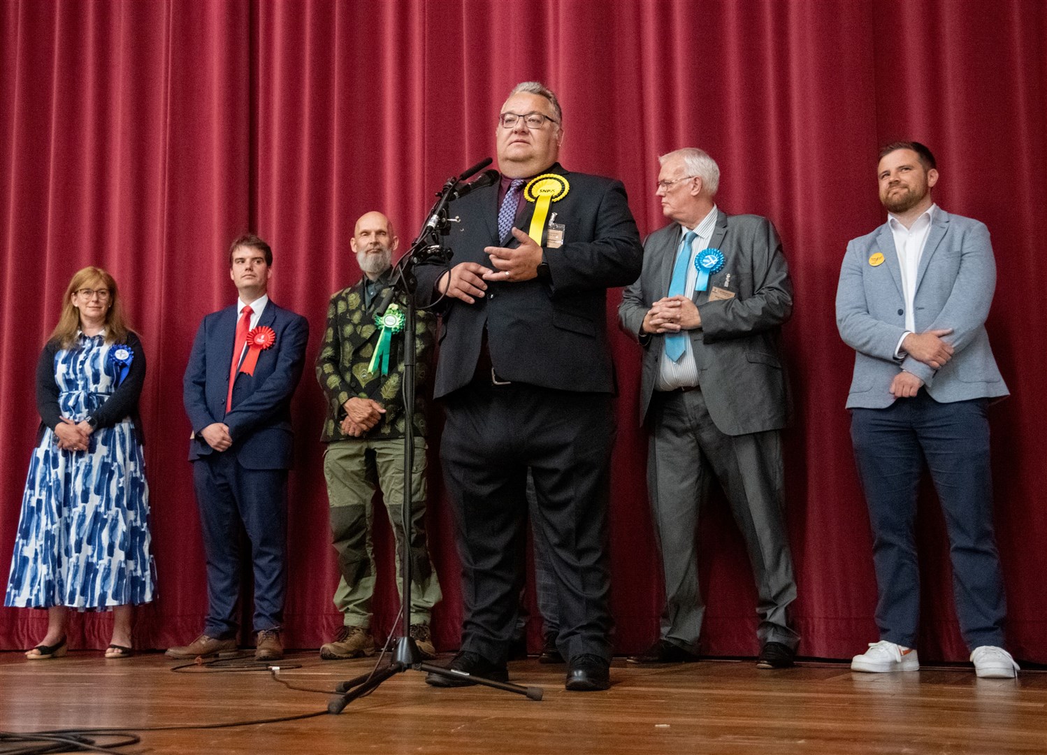 SNP Graham Leadbitter wins.Moray West, Nairn and Strathspey Election Count at Elgin Town Hall. Picture: Daniel Forsyth.