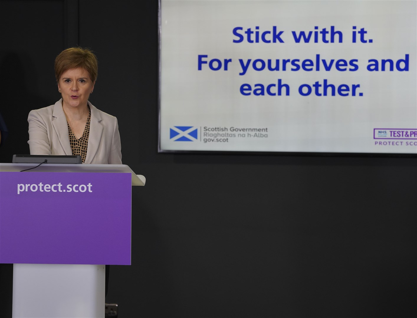 Nicola Sturgeon at a Covid-19 press conference.