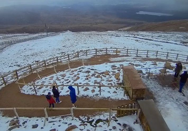 Right at the top of the hill, visiting the Ptarmigan today, visitors got the best view of the latest snow shower. Picture: Cairngorm Mountain.
