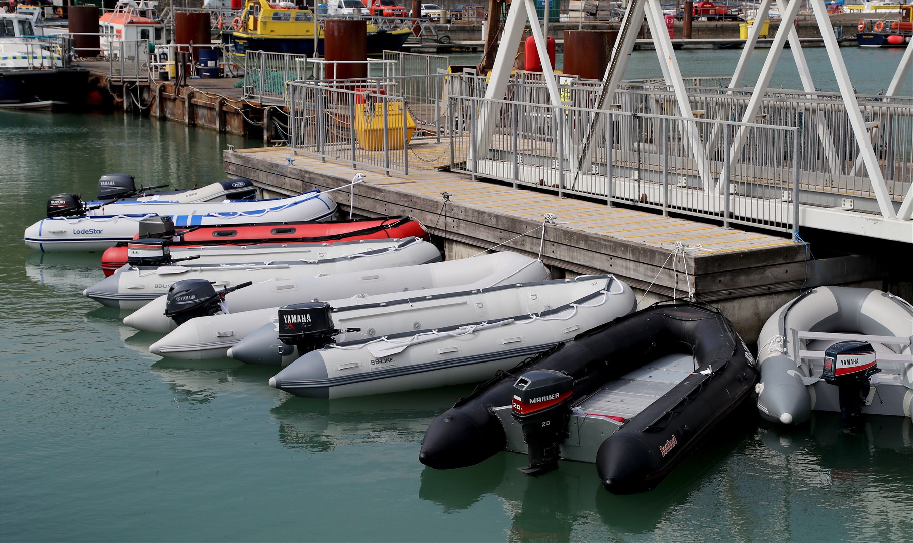 A view of dinghies tied up at The Port of Dover in Kent following being seized by Border Force officers