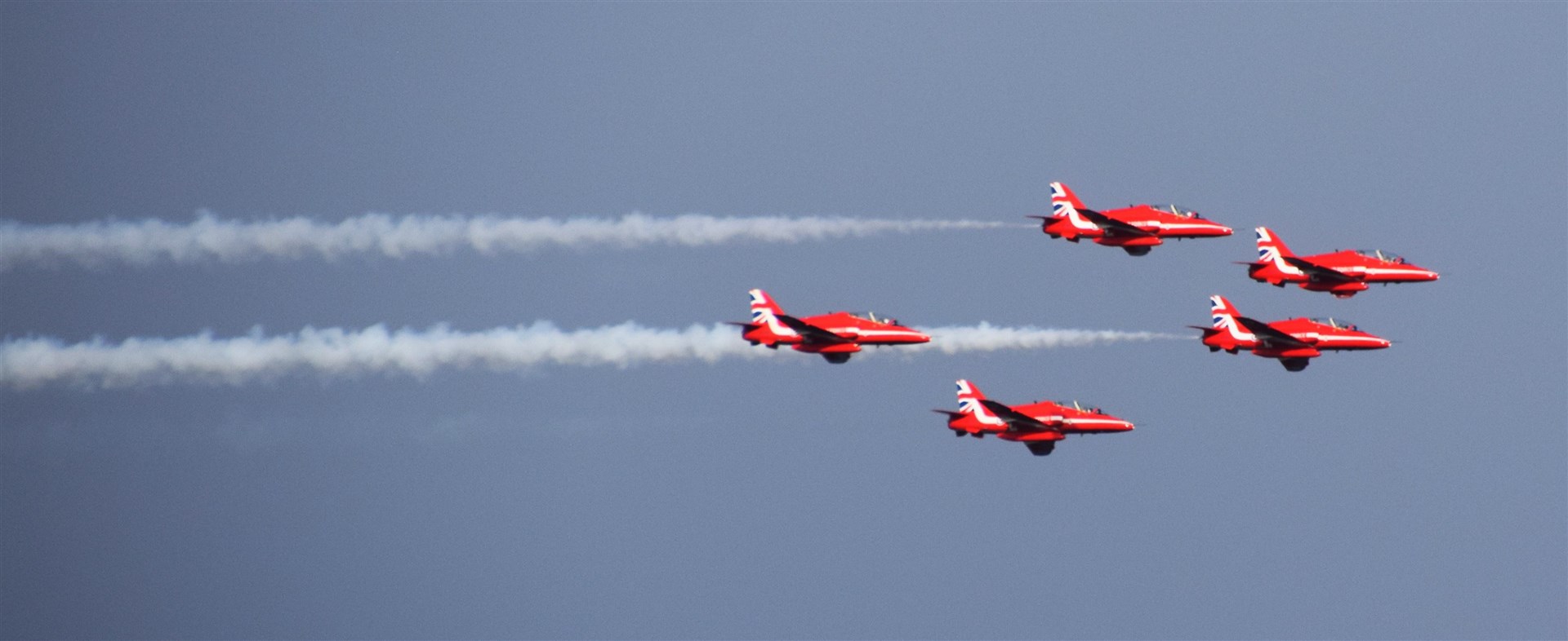 Various combinations of jets could be seen travelling in formation, with five, seven and even just two flying about at different times. Picture: Philip Murray.