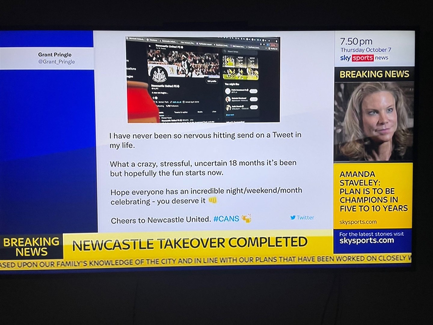 Grant Pringle's Tweet was featured on Sky Sports News this evening.