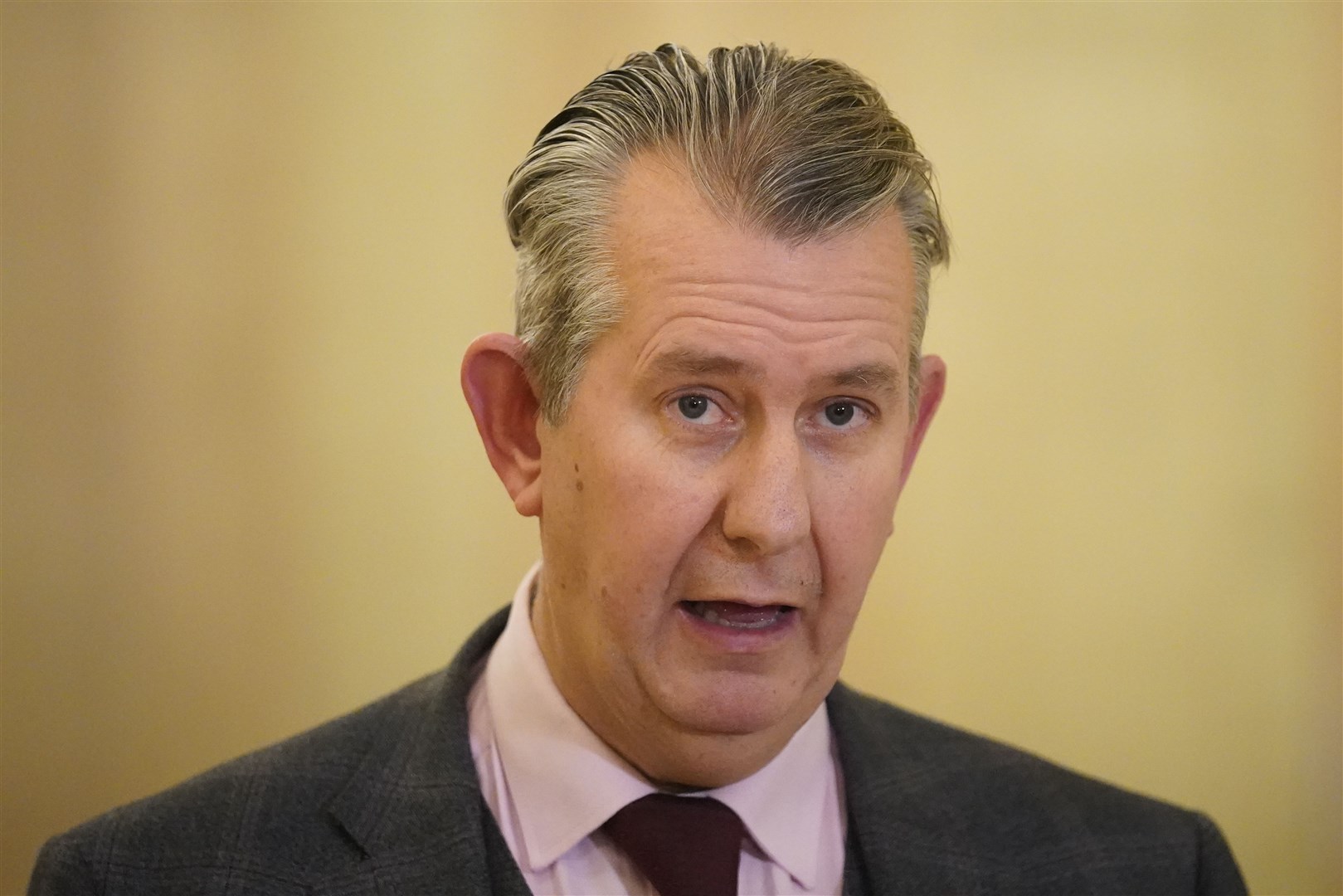 Northern Ireland Agriculture Minister Edwin Poots announcing his instruction for checks to stop (Niall Carson/PA)