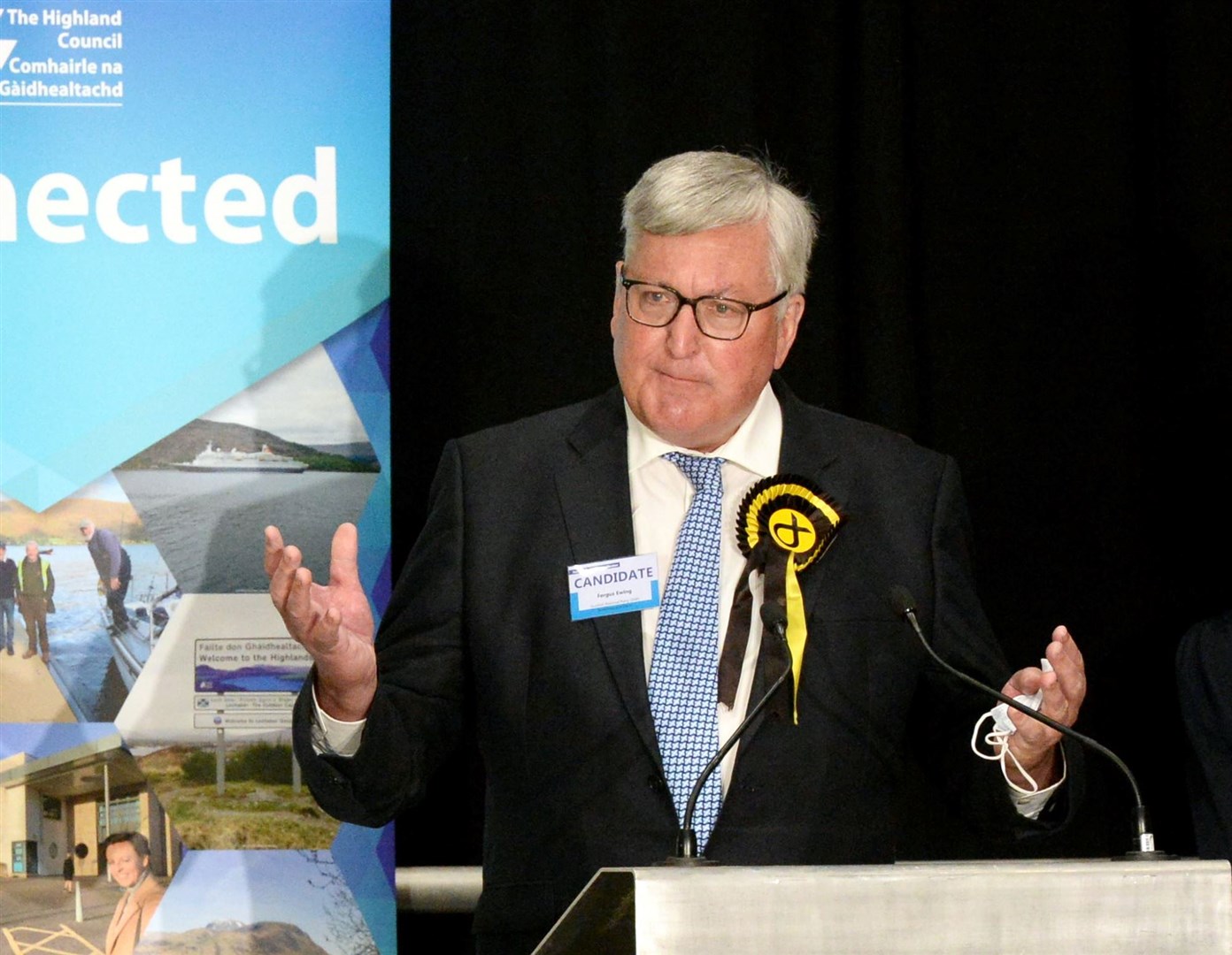 Fergus Ewing at the Scottish Parliamentary count after holding the seat. Picture: James Mackenzie.