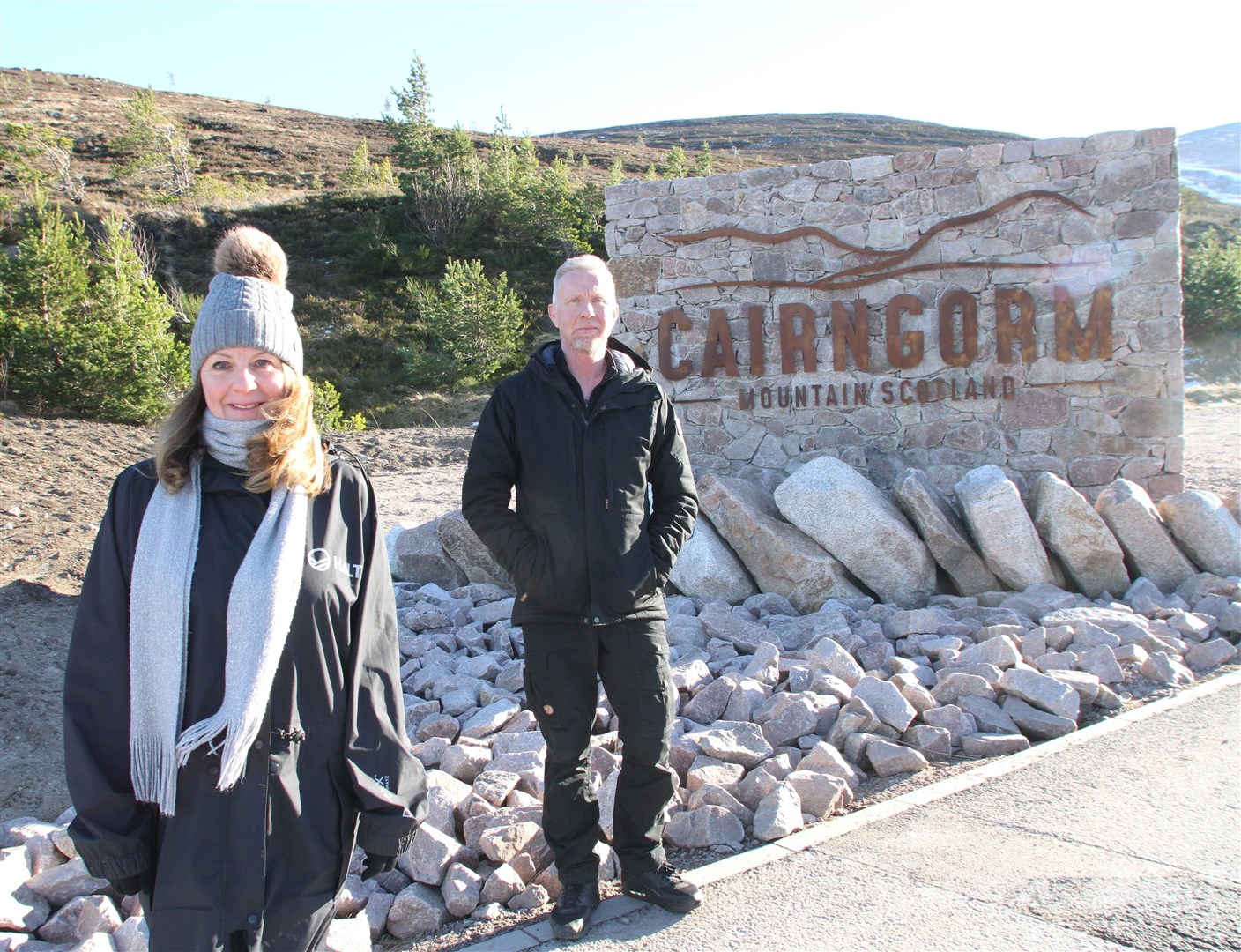 Debbie Williams and Tim Davey at the entrance to Cairngorm Mountain.