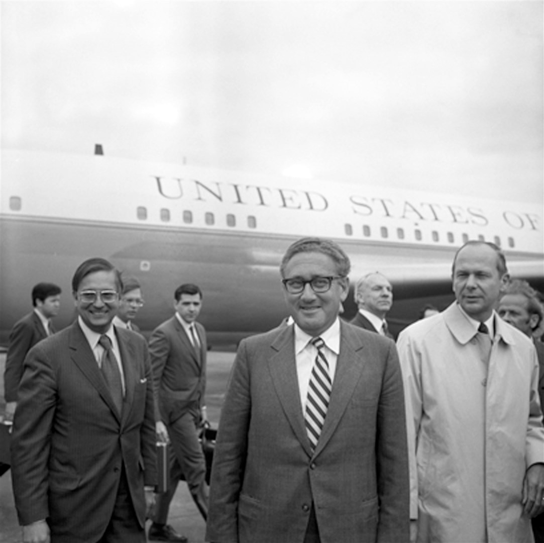 Henry Kissinger receiving a warm welcome at Heathrow during a trip to the UK in 1972 (PA)