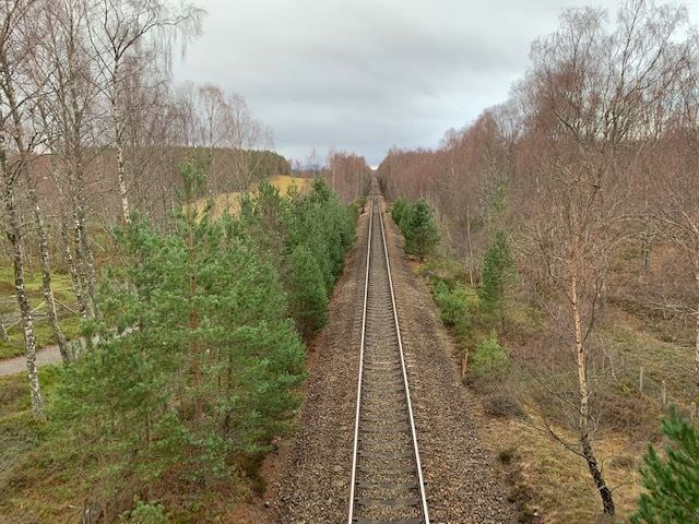 The main Highland railway line south of Aviemore.