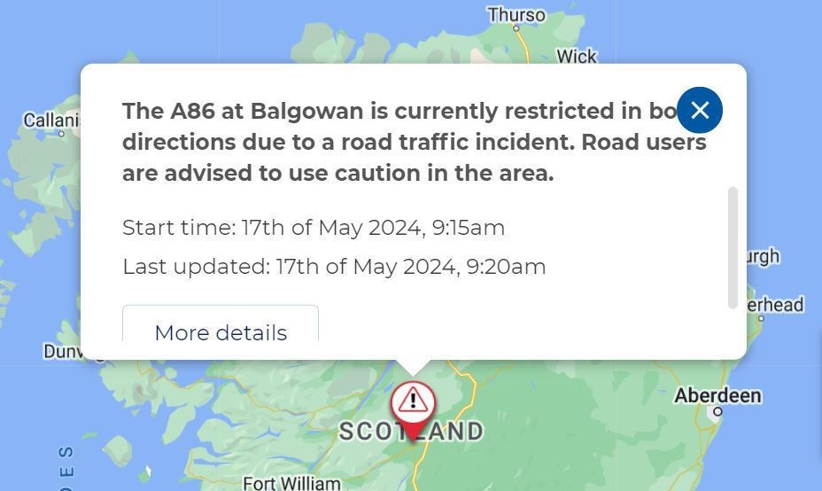 The current report on the incident on the Traffic Scotland website.