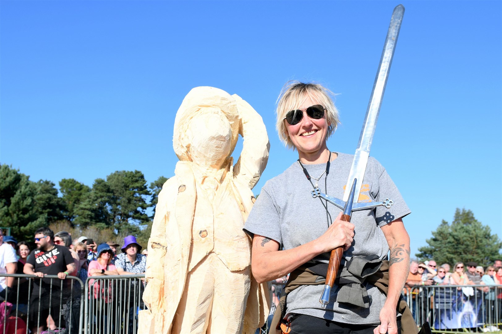 WINNER: Sylvia Itzen claims the Claymore today. Picture: James Mackenzie