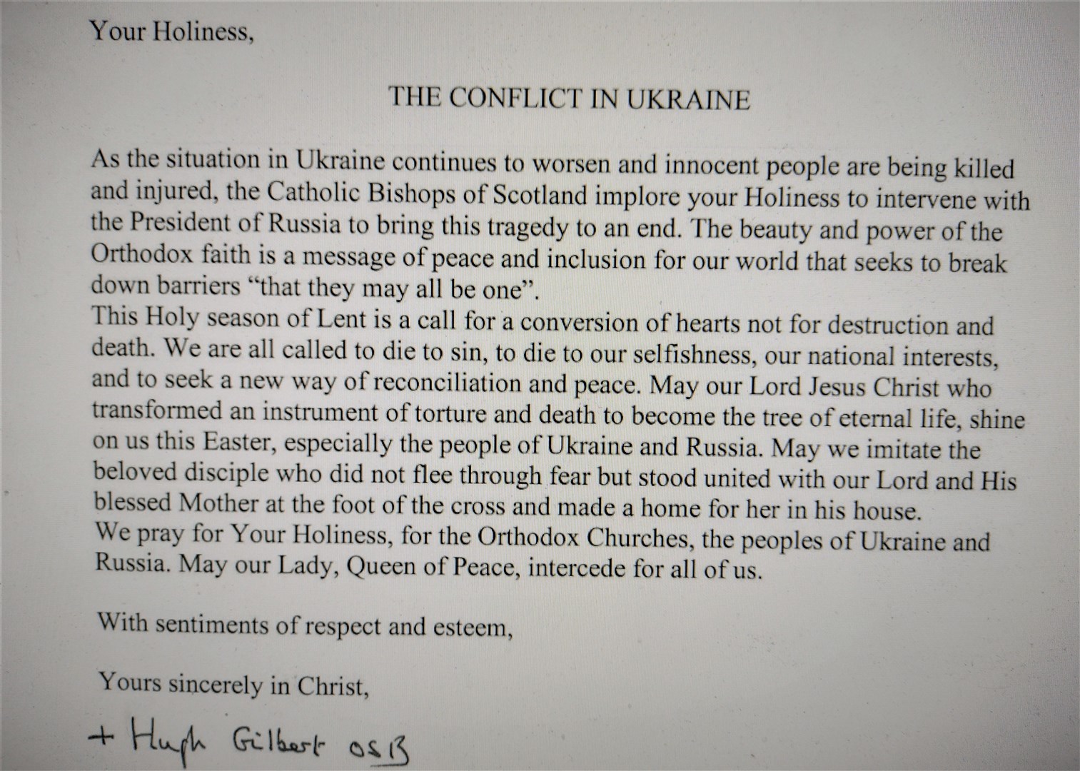 Today's plea for peace