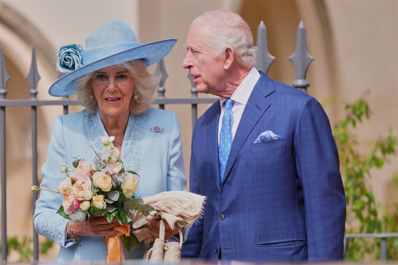 The King and Queen Camilla, leave after attending the Easter Mattins service (Kirsty Wigglesworth/PA)