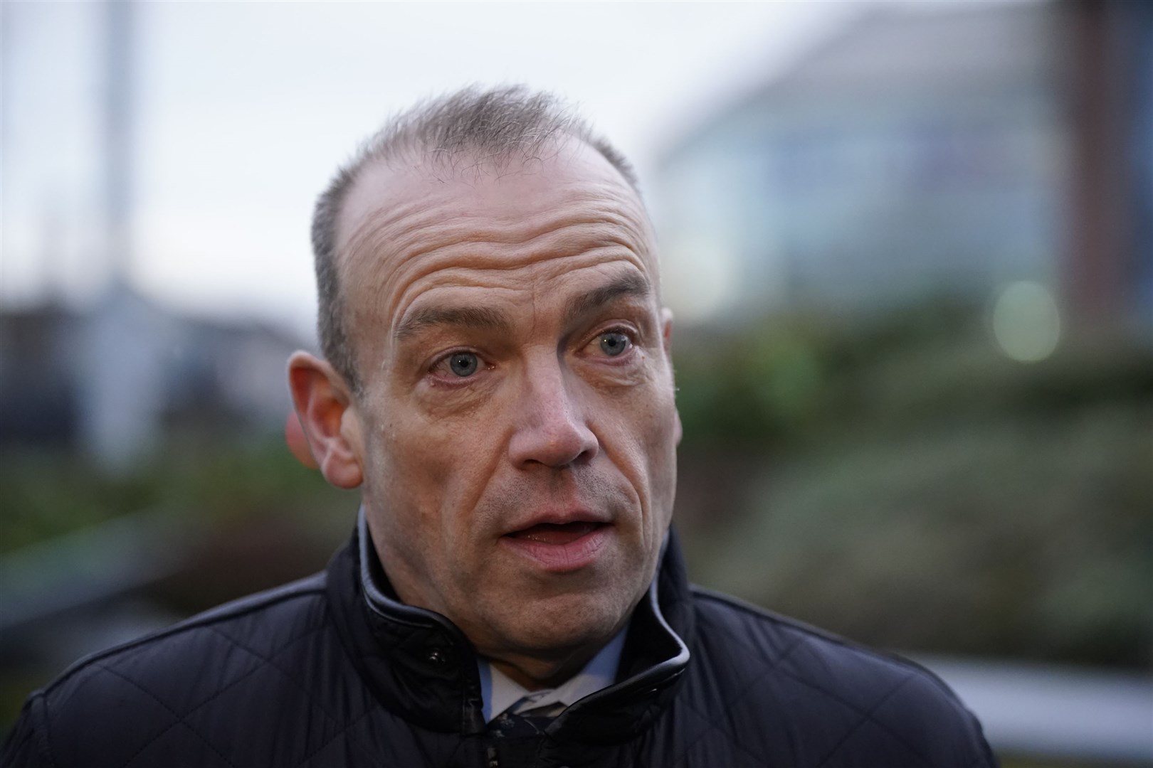 Northern Ireland Secretary Chris Heaton-Harris on a visit to the bomb site in December (Niall Carson/PA).