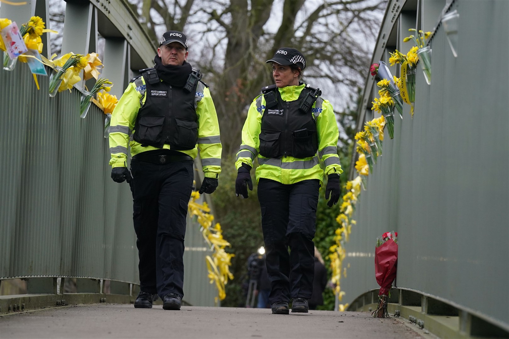 Police officers and community support officers were present in the village on Monday (Owen Humphreys/PA)