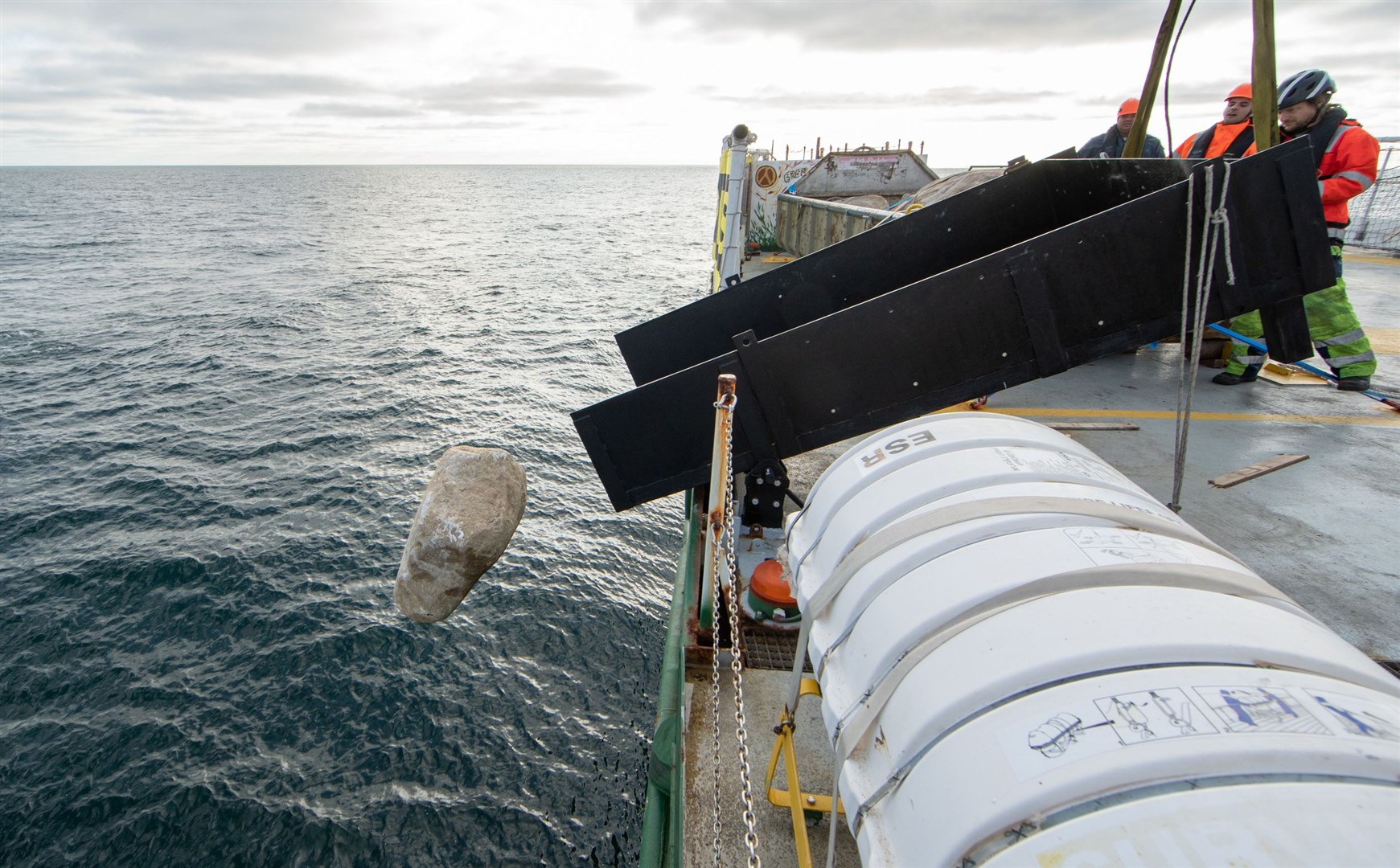 Greenpeace has been dropping granite boulders into the Dogger Bank to stop destructive fishing (Suzanne Plunkett/Greenpeace/PA)