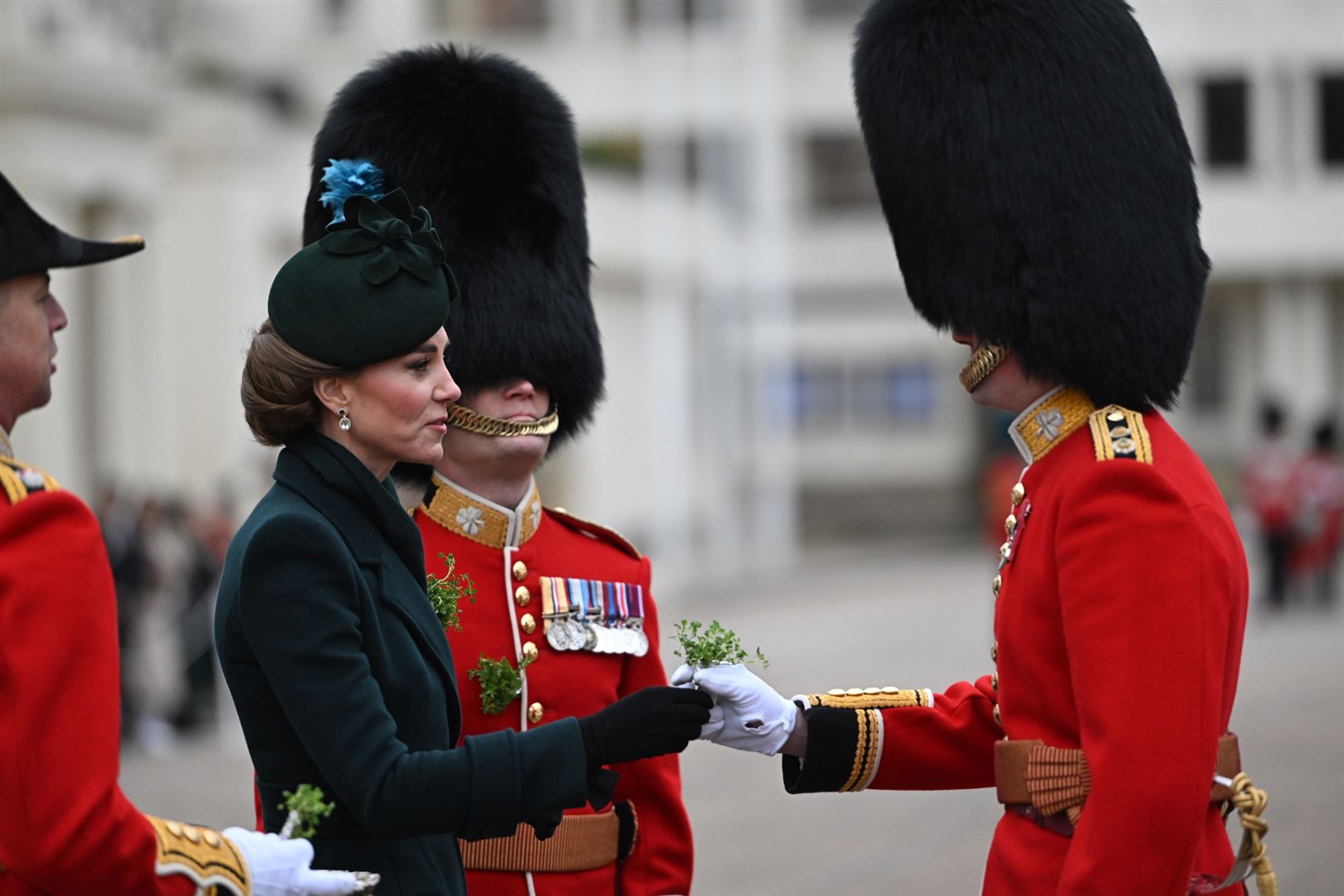 The Princess of Wales during a visit to the Irish Guards for their St Patrick’s Day Parade at Wellington Barracks in London (Eddie Mulholland/PA)
