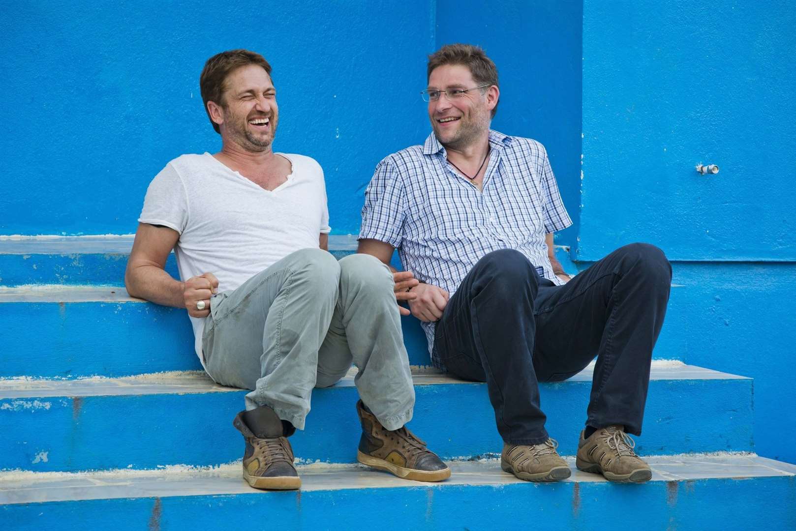 Gerard Butler in Liberia as part of a visit to Mary's Meals projects. Picture by Chris Watt.