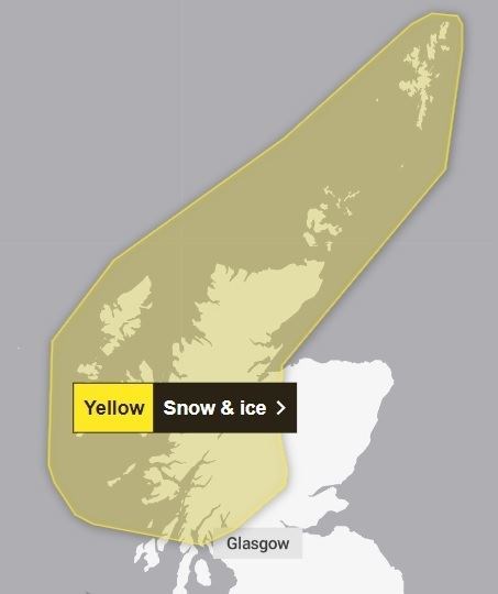 The area covered by the snow and ice warning. Picture: Met Office.