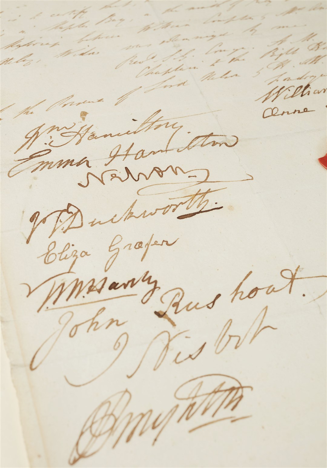 The document is signed by Lord Nelson (Stewart Attwood/PA)