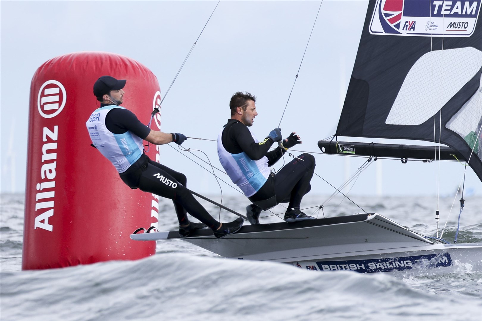 Fynn Sterritt (right) and sailing partner James Peters in action at the world championships.