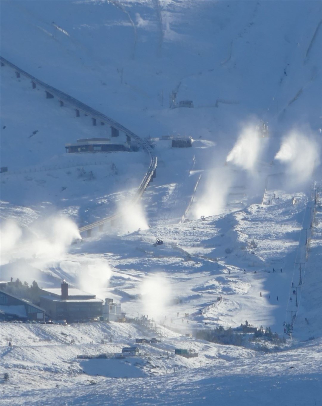 Snow canons at work at Cairngorm Mountain this past winter (Photo: David Macleod)
